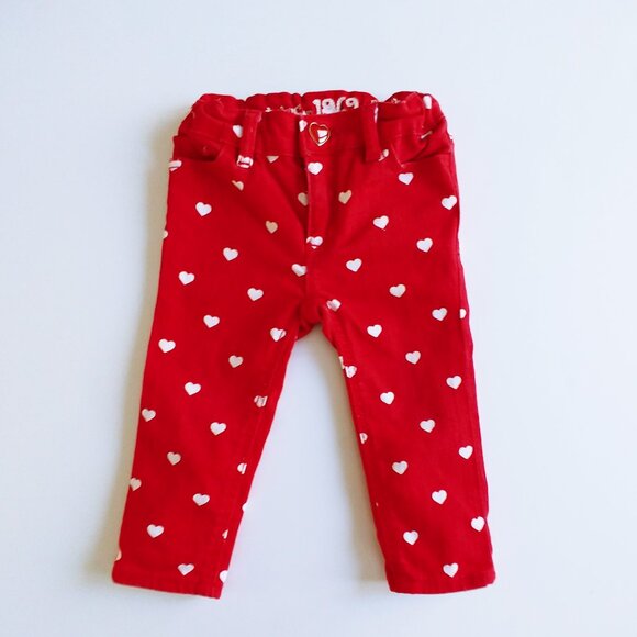 Baby Gap 1969 Red Mini Skinny Heart Print Denim Pants 12-18 Months - Picture 9 of 9